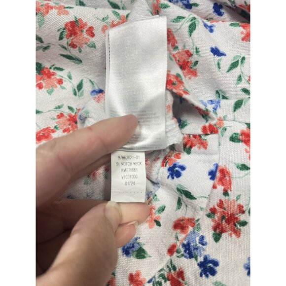 Old Navy Dress Women 3X White Blue Red Linen Floral Sleeveless Sundress Tropical - Picture 11 of 11